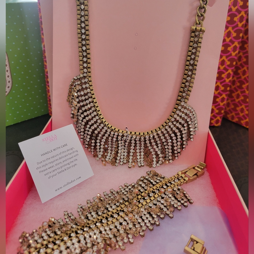 Stella & Dot Shaggy Chain Jewels Necklace & Bracelet